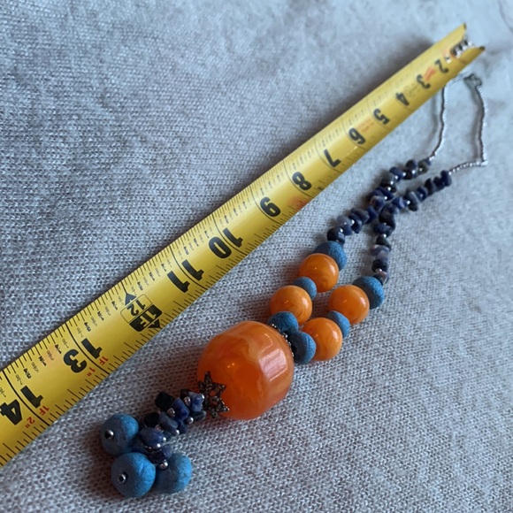 Tassel Necklace - Blue and orange beads - from Maroc - Picture 10 of 10